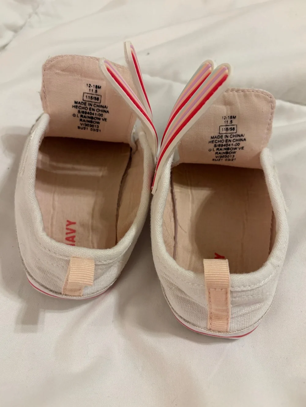 Old Navy Toddler White Canvas Shoes with Rainbow Stripes